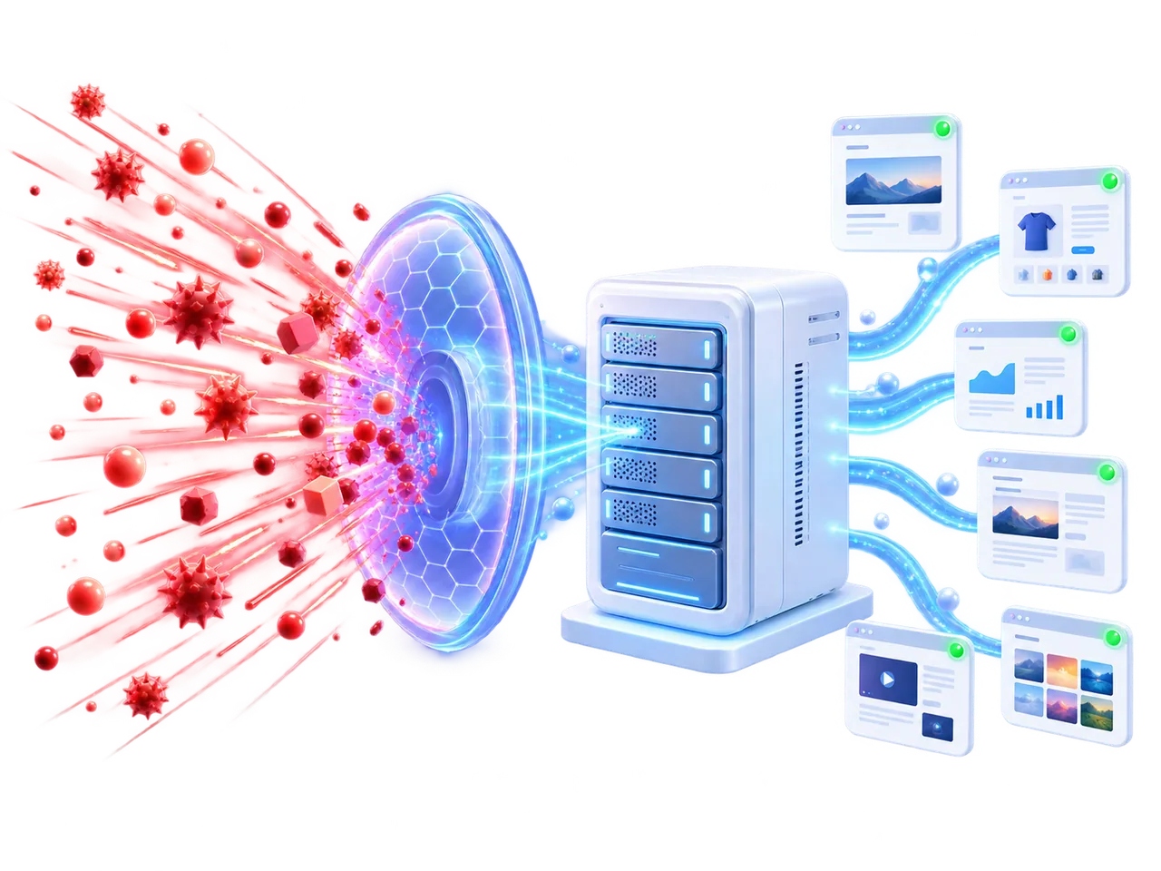 BashEdge stopping a large DirectAdmin DDoS attack before clean traffic reaches the Web server and its hosted websites