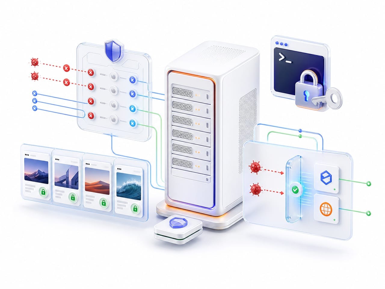 Ubuntu Web server protected at the network, SSH login and application layers