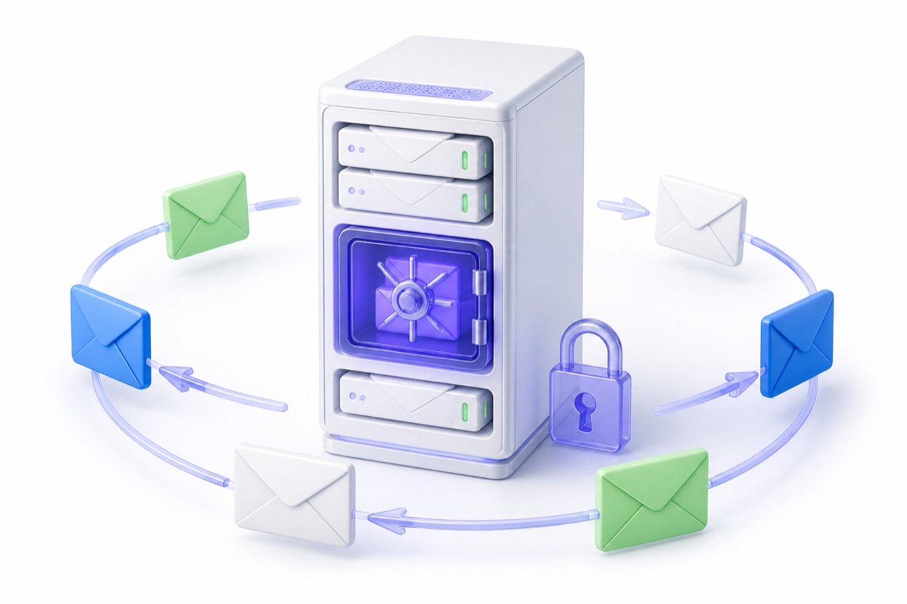La posta elettronica del cliente circola in modo sicuro attraverso un server di posta in hosting senza un gateway di posta esterno