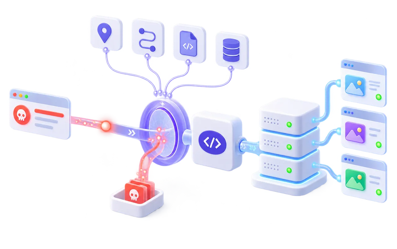 BashSecure stopping a malicious PHP request and linking the event to its source, route, script and hosting account