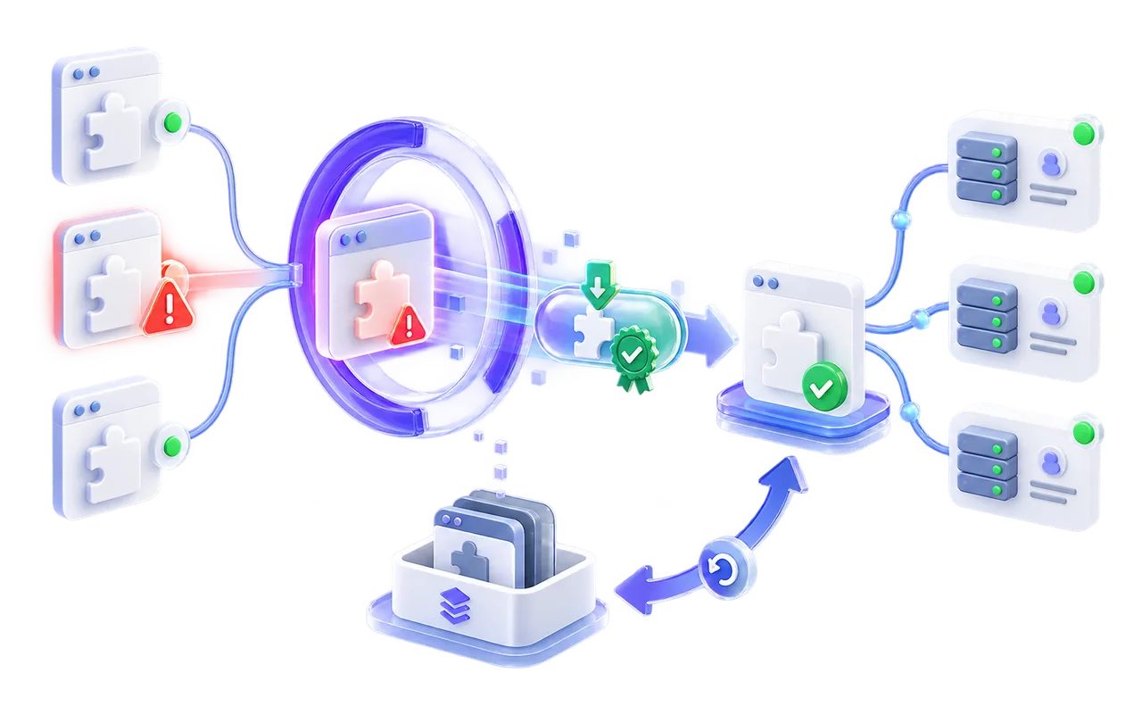 BashSecure verifying an official plugin update, saving the current version and keeping rollback available for cPanel accounts